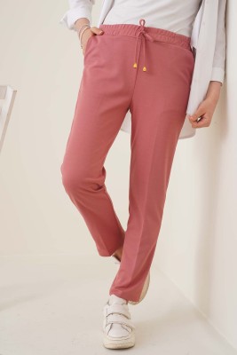 Beli İpli Dar Paça Gül Kurusu Pantolon - Pantolon