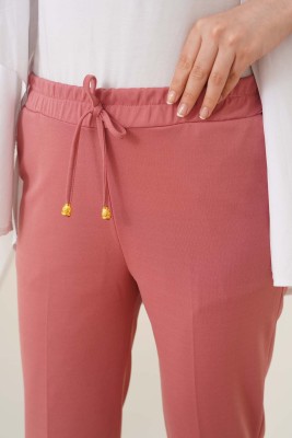 Beli İpli Dar Paça Gül Kurusu Pantolon - Pantolon