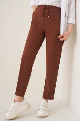 Beli İpli Dar Paça Kahve Pantolon - Pantolon