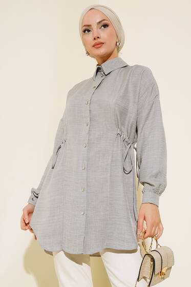 Beli İpli Keten Tunik Gri - Tunik