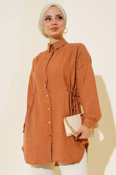 Beli İpli Keten Tunik Taba - Tunik