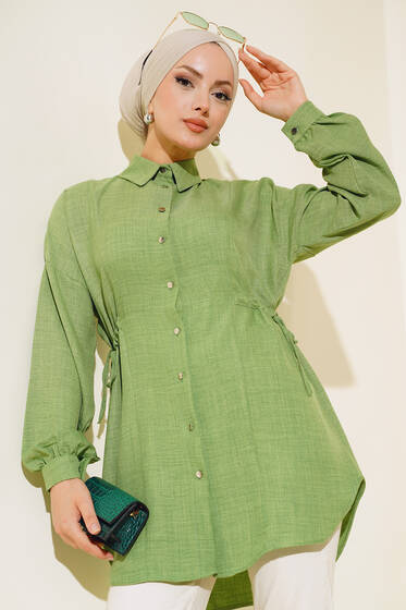 Beli İpli Keten Tunik Yeşil - Tunik