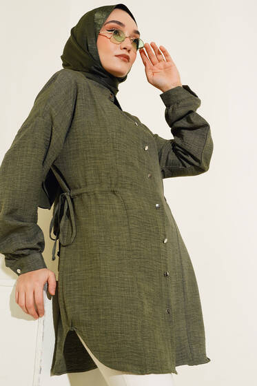 Beli İpli Keten Tunik Haki - Tunik