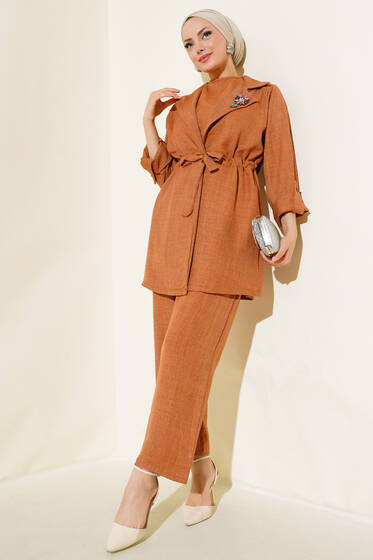 Beli İpli Keten Üçlü Takım Taba - İkili Takım