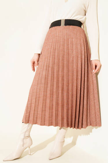 Beli Kemerli Lastikli Pileli Etek Kiremit - Etek