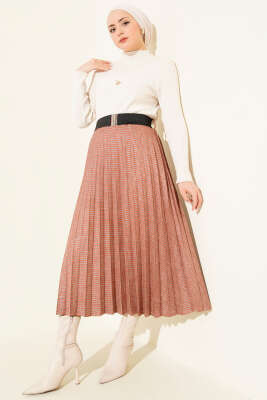 Beli Kemerli Lastikli Pileli Etek Kiremit - Etek