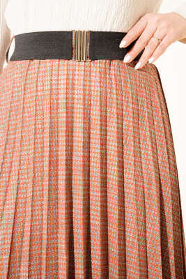 Beli Kemerli Lastikli Pileli Etek Kiremit - Etek