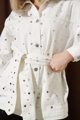 Beli Kuşaklı Gabardin Kot Ceket Ekru - Kadın Giyim Modelleri