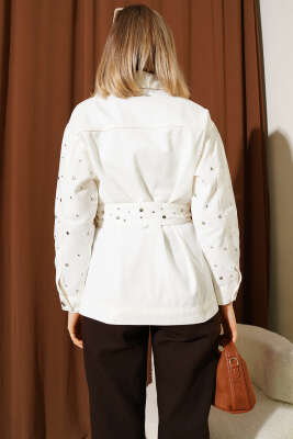 Beli Kuşaklı Gabardin Kot Ceket Ekru - Kadın Giyim Modelleri