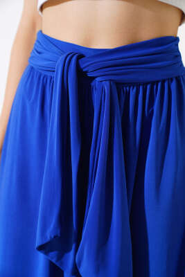 Beli Kuşaklı Salaş Pantolon Saks - Kadın Giyim Modelleri