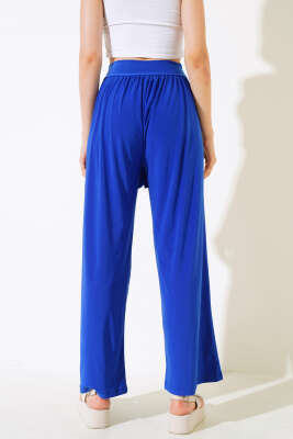 Beli Kuşaklı Salaş Pantolon Saks - Kadın Giyim Modelleri