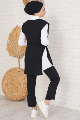 Beli Kuşaklı Siyah Üçlü Takım - İKİLİ TAKIM
