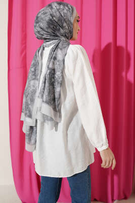 Beli Lastik Detaylı Gömlek Beyaz - Gömlek