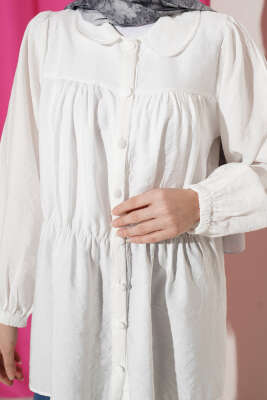 Beli Lastik Detaylı Gömlek Beyaz - Gömlek