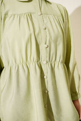 Beli Lastik Detaylı Gömlek Fıstık Yeşili - Gömlek