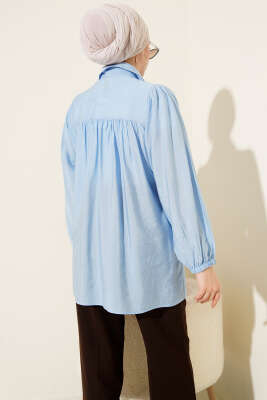 Beli Lastik Detaylı Gömlek Mavi - Gömlek