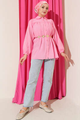 Beli Lastik Detaylı Gömlek Pembe - 300-500 TL Ürünler