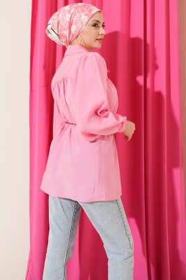 Beli Lastik Detaylı Gömlek Pembe - 300-500 TL Ürünler