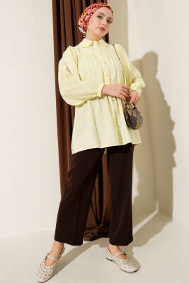 Beli Lastik Detaylı Gömlek Sarı - Gömlek