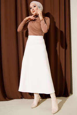 Beli Lastik Detaylı Kloş Scuba Etek Beyaz - Etek