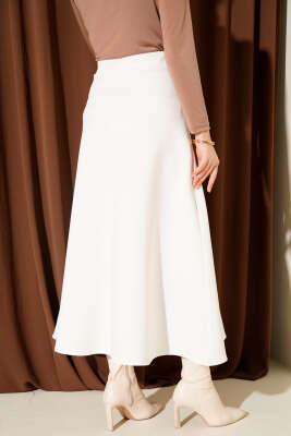 Beli Lastik Detaylı Kloş Scuba Etek Beyaz - Etek