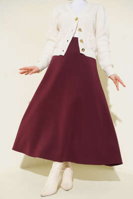 Beli Lastik Detaylı Kloş Scuba Etek Bordo - TABLO FASHİON