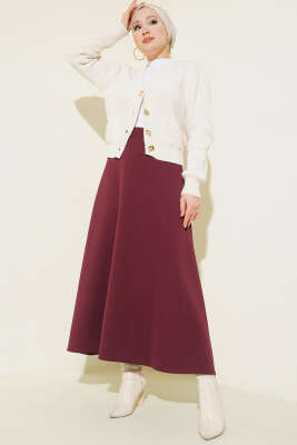 Beli Lastik Detaylı Kloş Scuba Etek Bordo - Etek