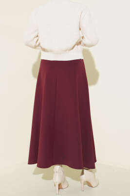 Beli Lastik Detaylı Kloş Scuba Etek Bordo - Etek