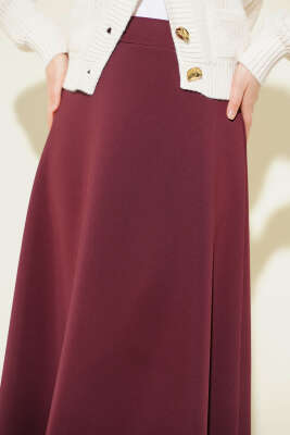 Beli Lastik Detaylı Kloş Scuba Etek Bordo - Etek