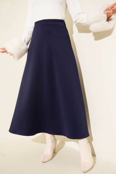 Beli Lastik Detaylı Kloş Scuba Etek Lacivert - Etek