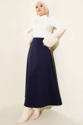 Beli Lastik Detaylı Kloş Scuba Etek Lacivert - Etek