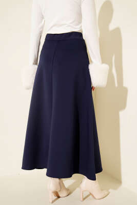 Beli Lastik Detaylı Kloş Scuba Etek Lacivert - Etek
