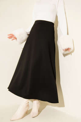 Beli Lastik Detaylı Kloş Scuba Etek Siyah - TABLO FASHİON