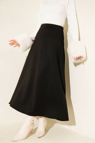 Beli Lastik Detaylı Kloş Scuba Etek Siyah - Etek