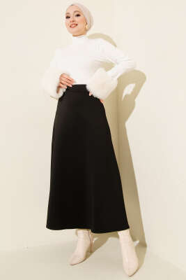 Beli Lastik Detaylı Kloş Scuba Etek Siyah - Etek