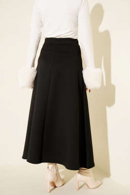 Beli Lastik Detaylı Kloş Scuba Etek Siyah - Etek