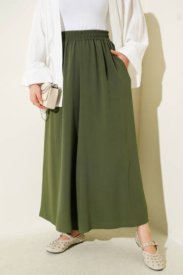 Beli Lastik Detaylı Salaş Pantolon Haki - Pantolon