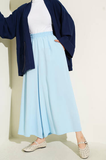 Beli Lastik Detaylı Salaş Pantolon Mavi - Pantolon