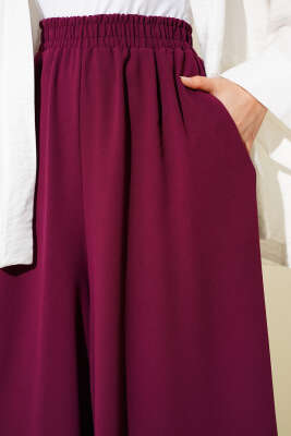 Beli Lastik Detaylı Salaş Pantolon Mürdüm - Pantolon