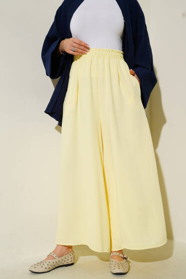 Beli Lastik Detaylı Salaş Pantolon Sarı - Pantolon