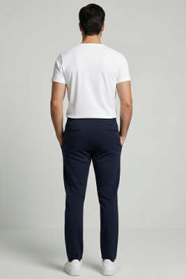 Beli Lastikli Bağlamalı Erkek Pantolon Lacivert - Erkek Pantolon