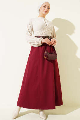 Beli Lastikli Basic Kloş Etek Bordo - Etek