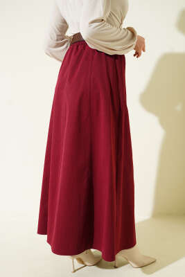 Beli Lastikli Basic Kloş Etek Bordo - Etek