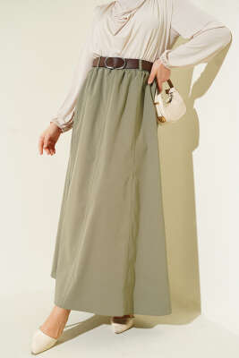 Beli Lastikli Basic Kloş Etek Çağla Yeşili 