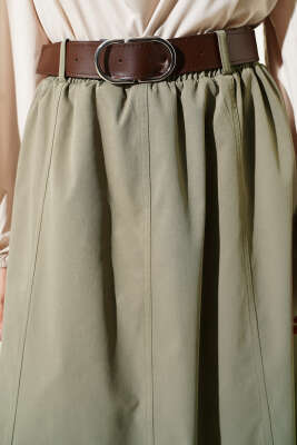 Beli Lastikli Basic Kloş Etek Çağla Yeşili - Etek