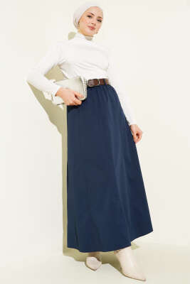 Beli Lastikli Basic Kloş Etek Lacivert - Etek