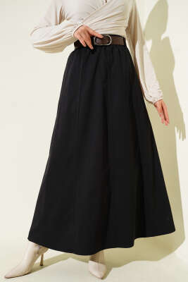 Beli Lastikli Basic Kloş Etek Siyah - ALİ AKKAYA