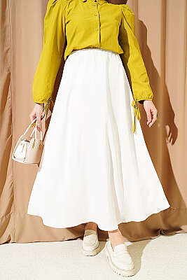 Beli Lastikli Basic Saten Etek Beyaz - TABLO FASHİON