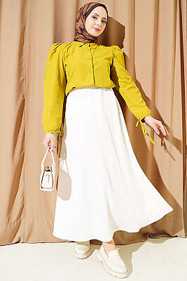 Beli Lastikli Basic Saten Etek Beyaz - Etek