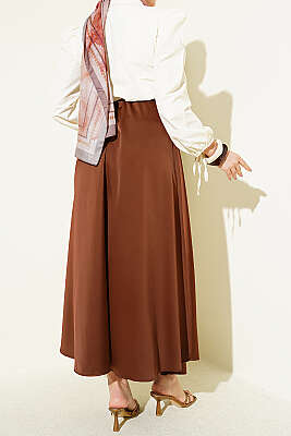 Beli Lastikli Basic Saten Etek Kahve - Etek